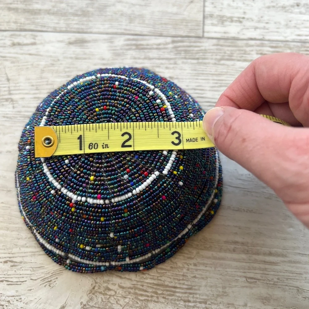 Handcrafted Wire and Seed Bead Bowl Multicolored Beaded Trinket 6” Dish